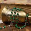 Our Lady & Crucifix of 6mm Green Pattern Glass Beads Prayer Rosary