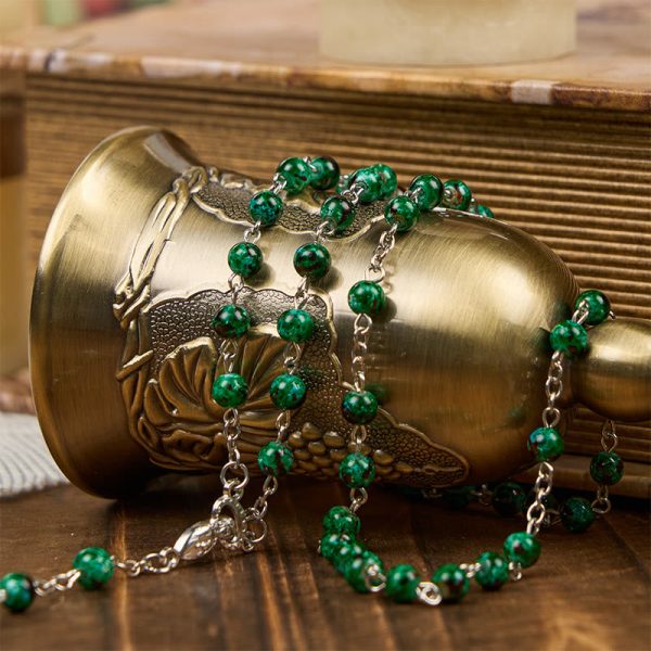 Our Lady & Crucifix of 6mm Green Pattern Glass Beads Prayer Rosary