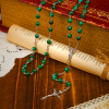 Our Lady & Crucifix of 6mm Green Pattern Glass Beads Prayer Rosary