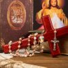 Our Lady Pray For US & Crucifix of 8mm Red Stone Prayer Beads Rosary