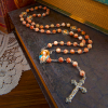 Our Lady Pray For US & Crucifix of 8mm Red Stone Prayer Beads Rosary