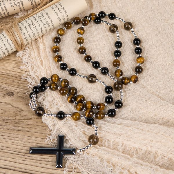 PRAYERFUL FAITH: Handmade Natural Obsidian Tiger's Eye Rosary with Gift Card