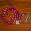 Miraculous Medal & Crucifix of 8mm Pink Tiger Eye Gemstone Beads Rosary