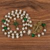 Vintage Style Divine Mercy Jesus & Pardon Crucifix of 8mm Stone Beads Prayer Rosary