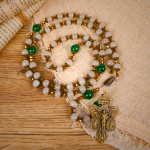 Vintage Style Divine Mercy Jesus & Pardon Crucifix of 8mm Stone Beads Prayer Rosary