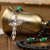 Christianartworkshop PRAYERFUL FAITH: St. Benedict & Crucifix of 8mm Obsidian & Jade Handmade Bead Rosary