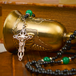 St. Benedict & Crucifix of 8mm Obsidian & Jade Handmade Bead Rosary - Faith and Sacred Connection