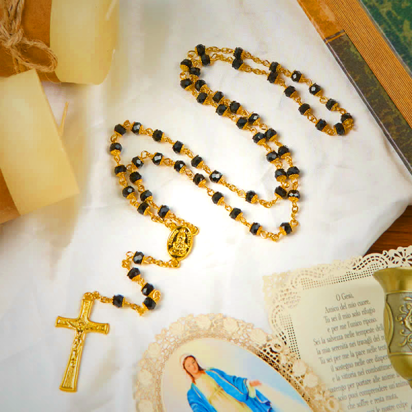 Our Lady of Fatima & Crucifix of 6mm Crystal Prayer Beads Rosary