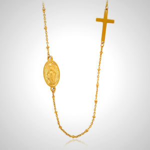 Elegant Gold-Tone Miraculous Medal&Simple Cross Pendant Necklace