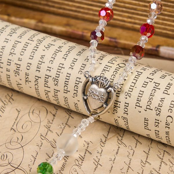 Sacred Heart of Jesus & Crucifix of 6 mm Round Multicolor Acrylic Nylon Cord Rosary