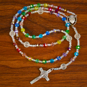 Sacred Heart of Jesus & Crucifix of 6 mm Round Multicolor Acrylic Nylon Cord Rosary