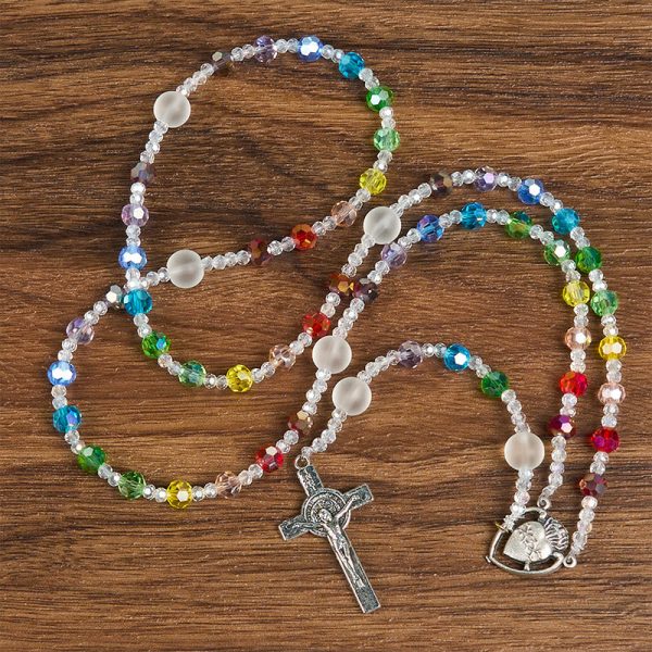 Sacred Heart of Jesus & Crucifix of 6 mm Round Multicolor Acrylic Nylon Cord Rosary