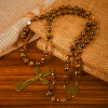 St. Benedict Medal & Crucifix of 8 mm Round Brown Tiger's Eye Alloy Chain Rosary