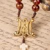 Virgin Mary & Crucifix 8mm Red Gold Stone & Cross White Turquoise Handcrafted Rosary
