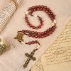 Virgin Mary & Crucifix 8mm Red Gold Stone & Cross White Turquoise Handcrafted Rosary