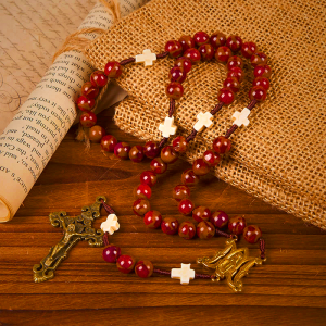 Virgin Mary & Crucifix 8mm Red Gold Stone & Cross White Turquoise Handcrafted Rosary