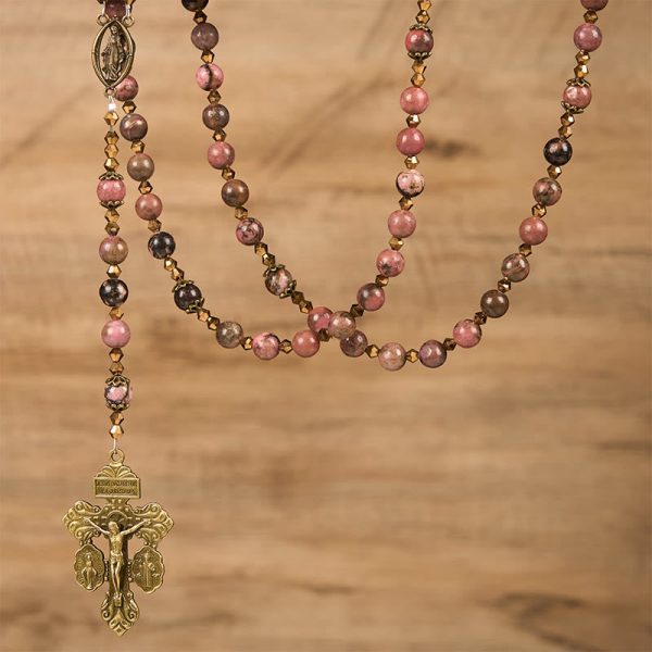 Christianartworkshop Vintage-Inspired Rosary with Pink Rhodonite - Journey with Christ
