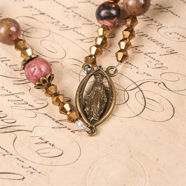 Christianartworkshop Vintage-Inspired Rosary with Pink Rhodonite - Journey with Christ
