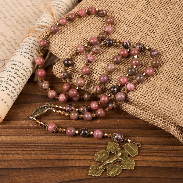 Christianartworkshop Vintage-Inspired Rosary with Pink Rhodonite - Journey with Christ