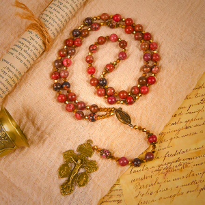 Vintage-Inspired Rosary with Pink Rhodonite - Journey with Christ