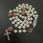 Our Lady of Guadalupe & Crucifix of 10mm Round White Rhinestone Alloy Chain Rosary