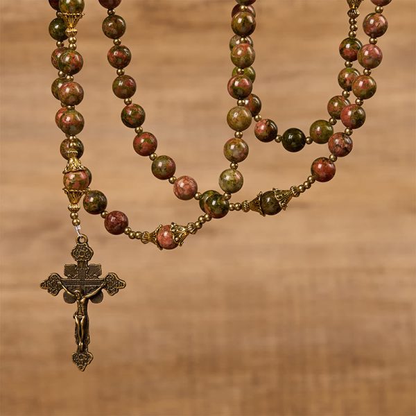 Christianartworkshop St. Benedict & Crucifix of 8mm Handmade Chrysocolla Stone Rosary - Exclusive Crafted for Holy Prayer