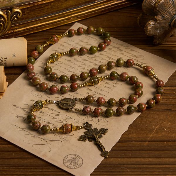 Christianartworkshop St. Benedict & Crucifix of 8mm Handmade Chrysocolla Stone Rosary - Exclusive Crafted for Holy Prayer