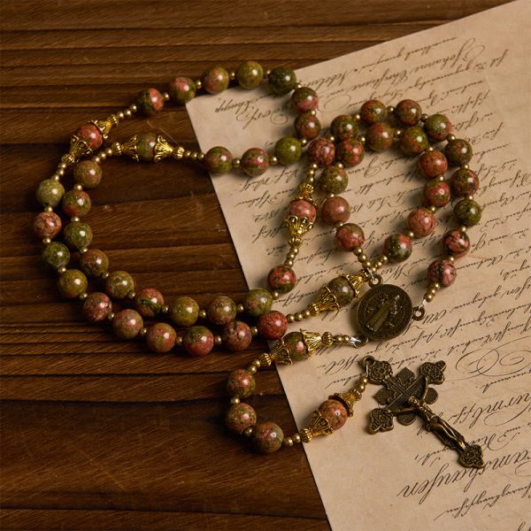Christianartworkshop St. Benedict & Crucifix of 8mm Handmade Chrysocolla Stone Rosary - Exclusive Crafted for Holy Prayer
