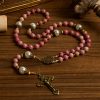 Christianartworkshop Miraculous Medal & Crucifix of 8mm Natural Red Wood Vein Stone Handmade Rosary Beads