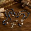 Christianartworkshop Miraculous Medal & Crucifix of 8mm Deep Blue Imperial Stone Handmade Rosary for Daily Pray