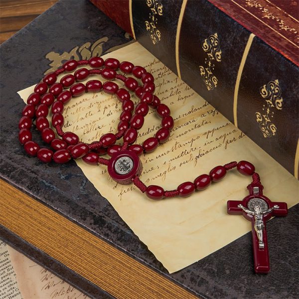 Christianartworkshop St. Benedict & Crucifix of 8*10mm Oval Bead Rosary - Three Timeless Colors