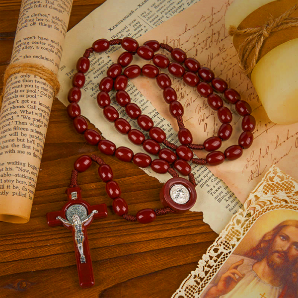 St. Benedict & Crucifix of 8*10mm Oval Bead Rosary - Three Timeless Colors