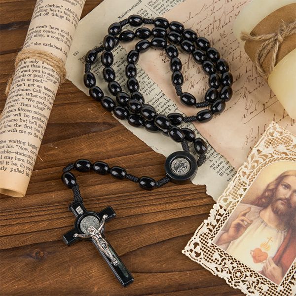 Christianartworkshop St. Benedict & Crucifix of 8*10mm Oval Bead Rosary - Three Timeless Colors