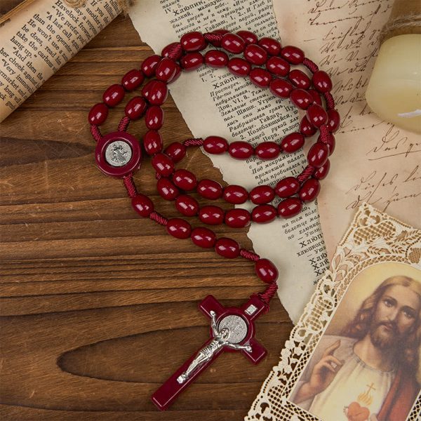 Christianartworkshop St. Benedict & Crucifix of 8*10mm Oval Bead Rosary - Three Timeless Colors