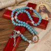 Our Lady & Crucifix of 8mm Sparkling Glass Sand Bead Handmade Rosary