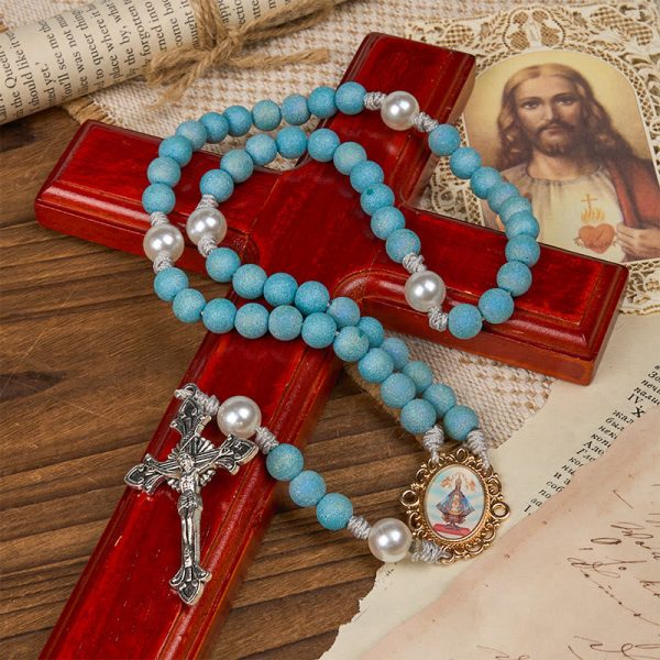 Our Lady & Crucifix of 8mm Sparkling Glass Sand Bead Handmade Rosary