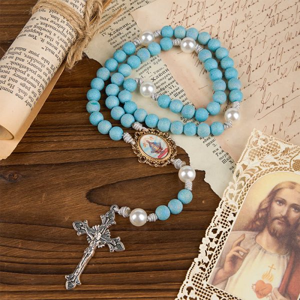 Our Lady & Crucifix of 8mm Sparkling Glass Sand Bead Handmade Rosary