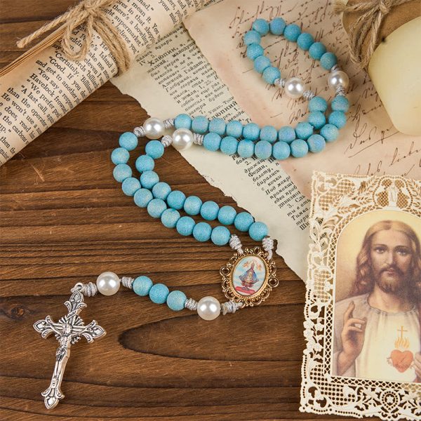 Our Lady & Crucifix of 8mm Sparkling Glass Sand Bead Handmade Rosary
