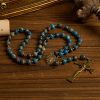 Christianartworkshop Blue Pattern Beads Handmade Rosary: Miraculous Medal & Crucifix of 8mm Authentic Larimar Stone