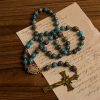 Christianartworkshop Blue Pattern Beads Handmade Rosary: Miraculous Medal & Crucifix of 8mm Authentic Larimar Stone