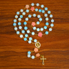 Our Lady of Guadalupe & Crucifix of 8mm Handmade Blue Aquamarine Chalcedony Beads Rosary