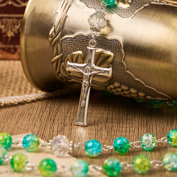 St. Benedict Medal & Crucifix of 8mm Round Green Gemstone Rosary