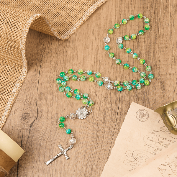St. Benedict Medal & Crucifix of 8mm Round Green Gemstone Rosary