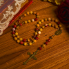 Miraculous Medal & Crucifix of 8mm Natural Egg Yolk Jade Rosary - Handcrafted Rosary Beads