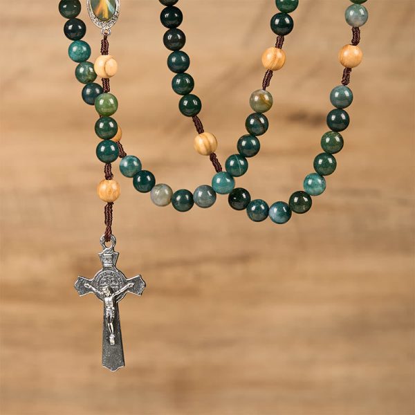 Jesus Icon & Crucifix 8mm Natural Green Jade Rosary - Handcrafted Rosary Beads