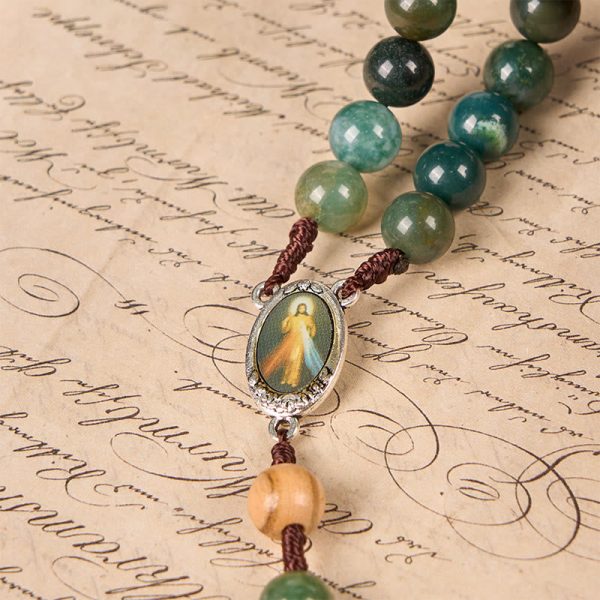 Jesus Icon & Crucifix 8mm Natural Green Jade Rosary - Handcrafted Rosary Beads
