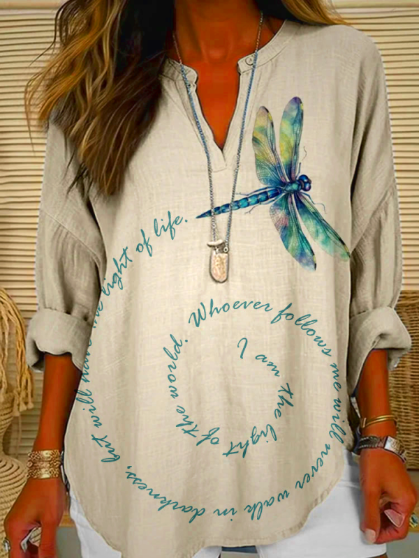 Eternal Light Dragonfly Linen Shirt – Walk in Faith and Grace