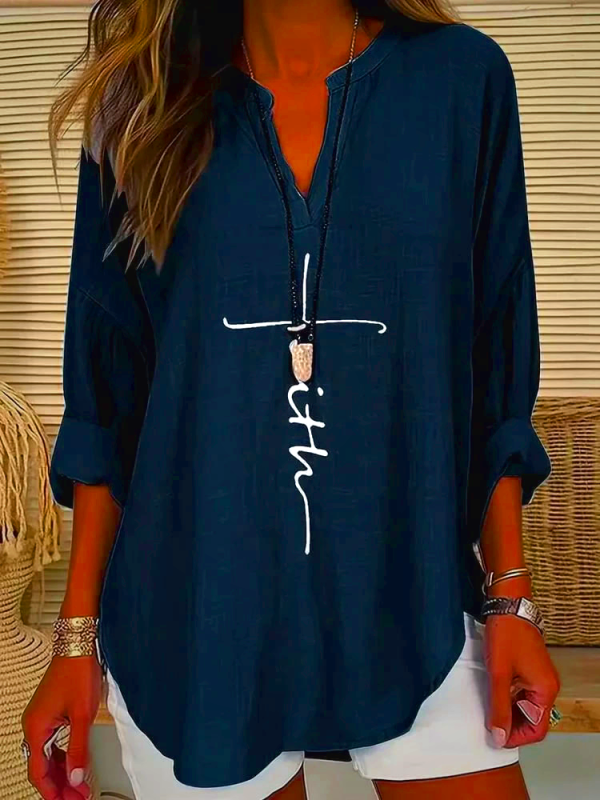 Eternal Light Cross Linen Shirt – Christian Faith & Grace