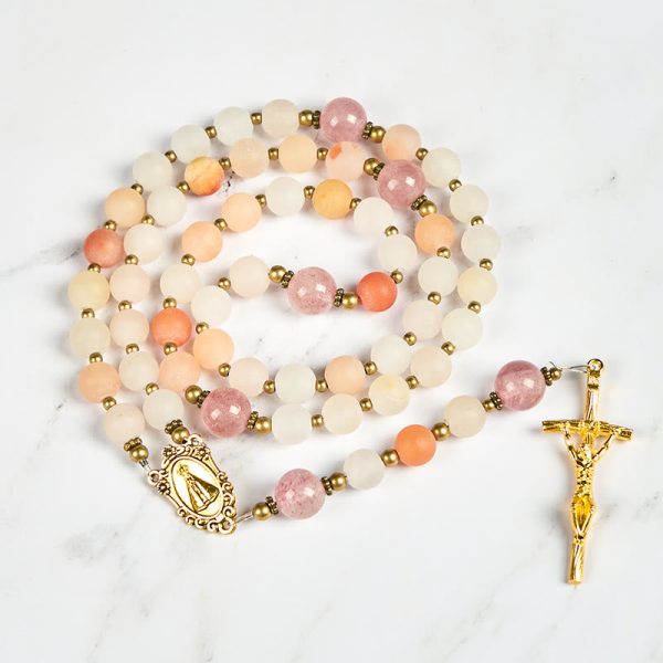 Christianartworkshop Our Lady & Crucifix of 8mm Handmade Pink Aventurine & Strawberry Quartz Rosary
