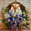 Spring Cross Wreath with White Silk Scarf - Christian Artwork